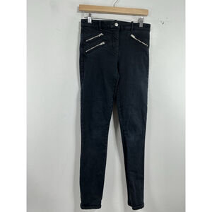 Woman’s Excellent Cond Gap Skinny Stretch Black Jeans Size 4 R Pocket Zip Detail